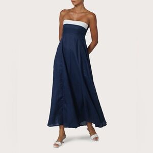 $279 NWT Lusana “Alora” Strapless Linen Maxi Dress in Navy Sz Small
